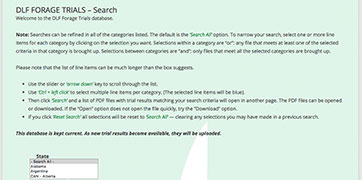Screenshot of DLF Forage Database
